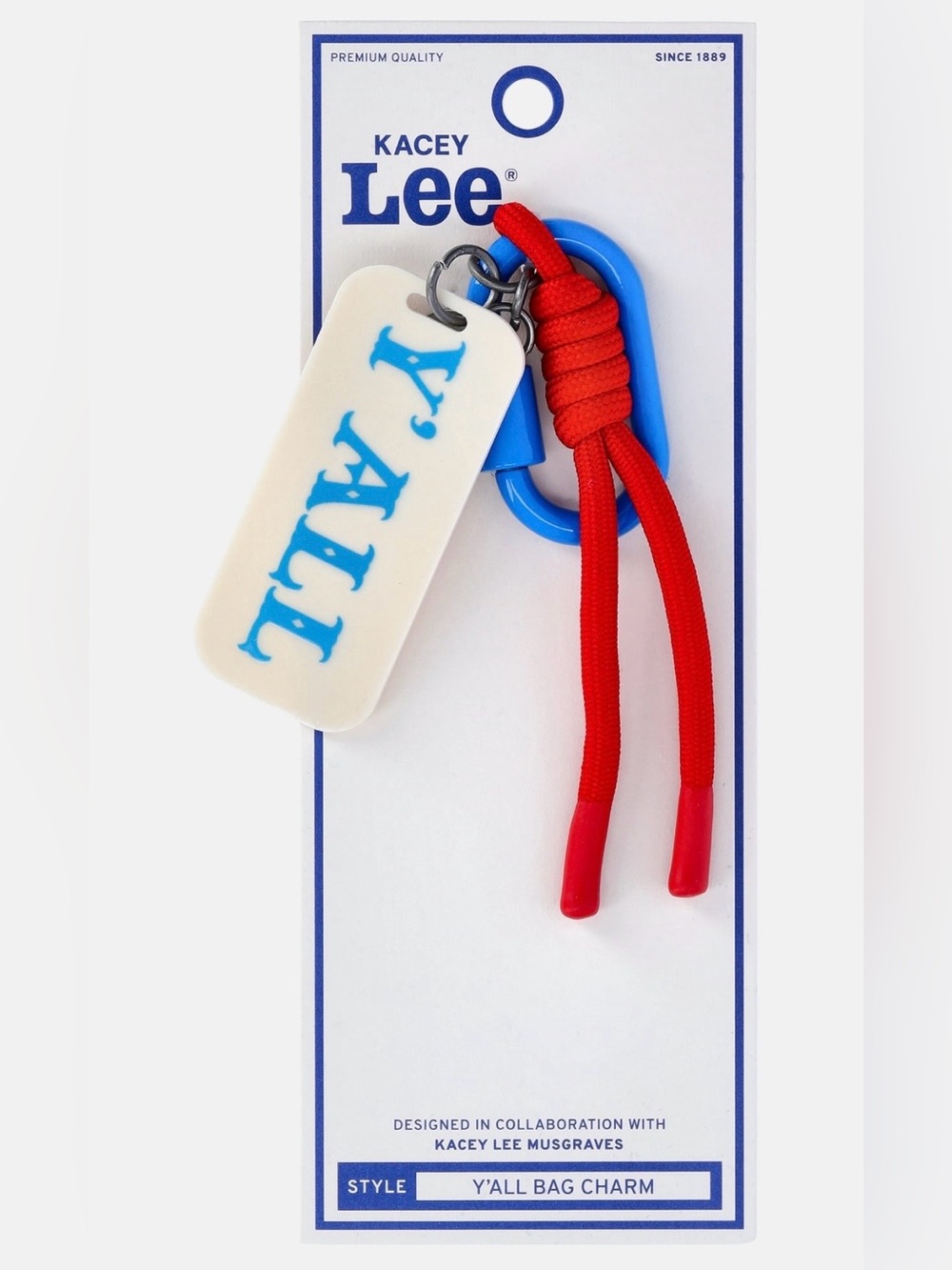 Lee Red and Blue Bag Charm with White Name Tag